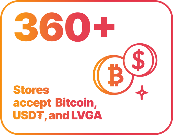 360+ Stores  accept Bitcoin, USD₮, and LVGA