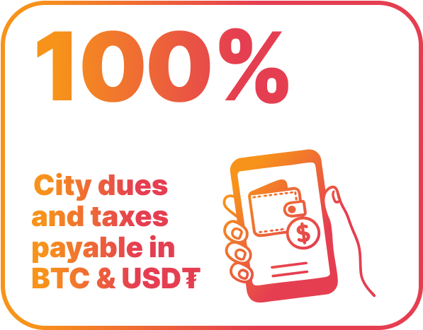 100% City dues and taxes payable in BTC and USDT
