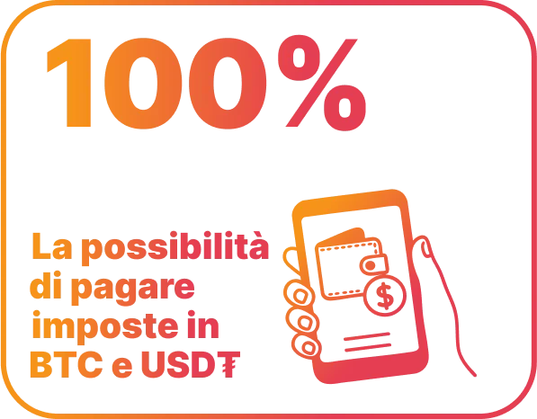 100% La possibilità di pagare imposte in BTC e USD₮